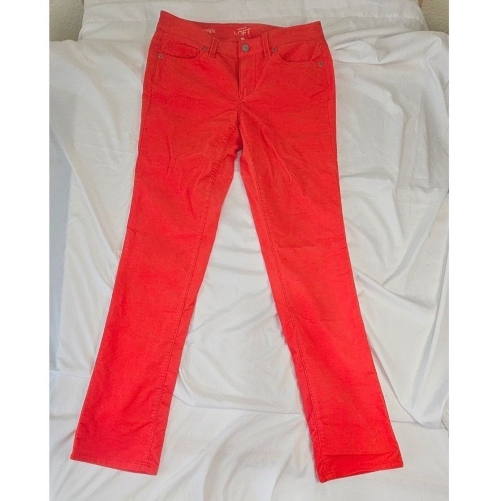 Ann Taylor Loft Modern Straight Corduroy Pants Red Size 26/2 Stretch Cotton